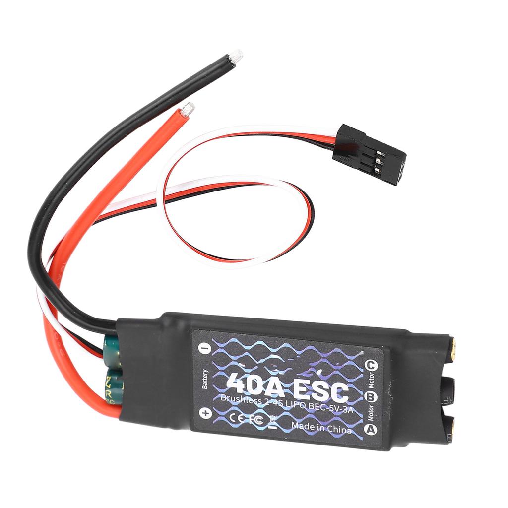 Brushless ESC 40A Black Brushless ESC for RC Fixed Wing Aircraft Short Cable Version Without Plug