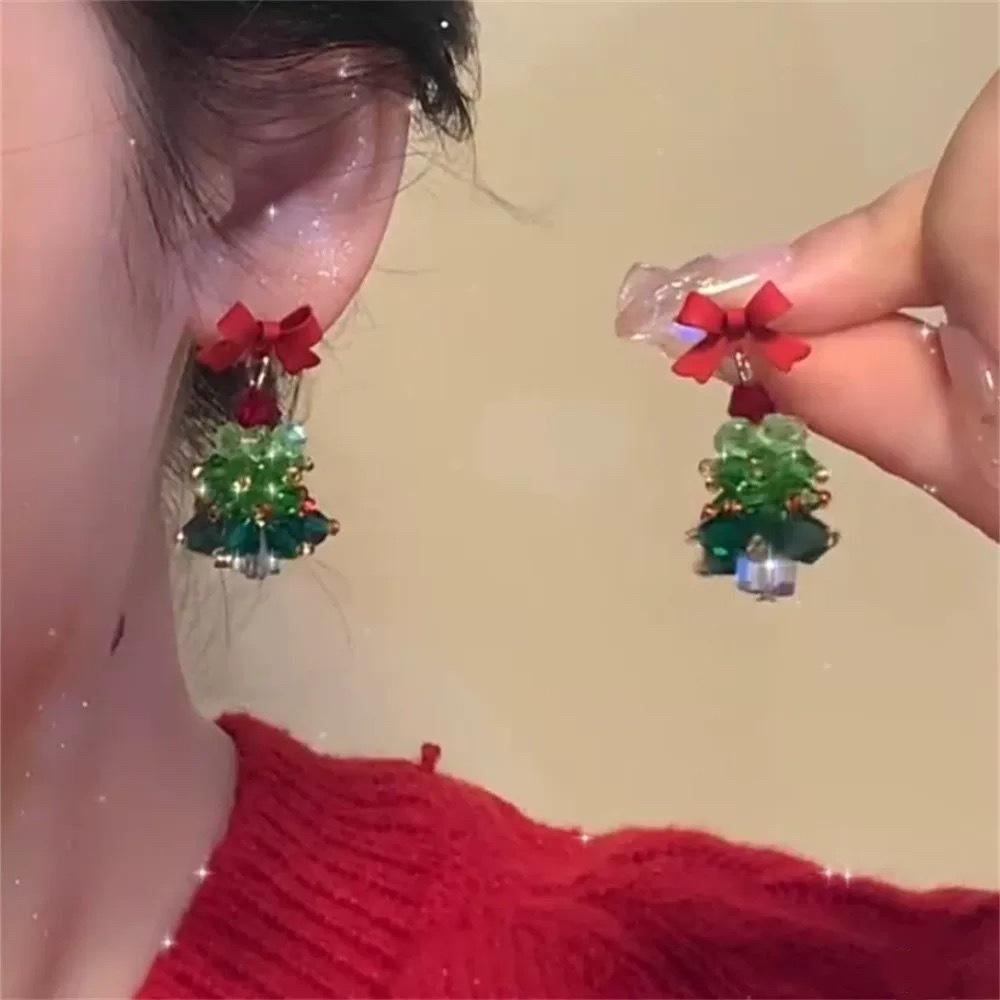 Christmas‑Atmosphere Bow Christmas‑Tree Ins‑Style Light‑Luxury Ear Clips Trendy Jewelry For Women