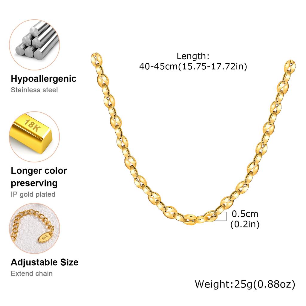 Chunky Link Necklaces for Women, Waterproof Gold Plated Statement Chain Necklace, Stainless Steel Minimalist Jewelry