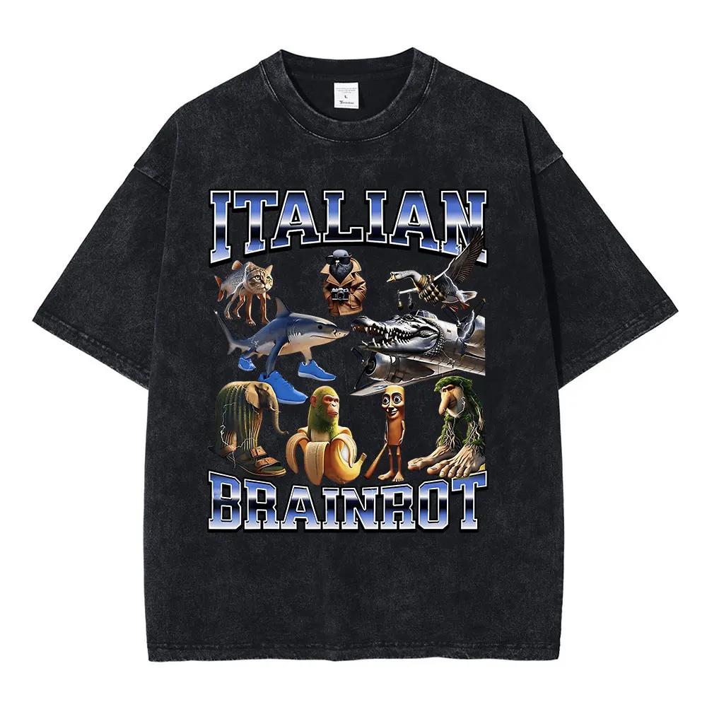 Italienischer Hirnfurz Lustige Meme T-Shirts Tralalero Tralala Tung Tung Tung Sahur Bombardiro Krokodil Brr Brr Patapim Gewaschene T-Shirts