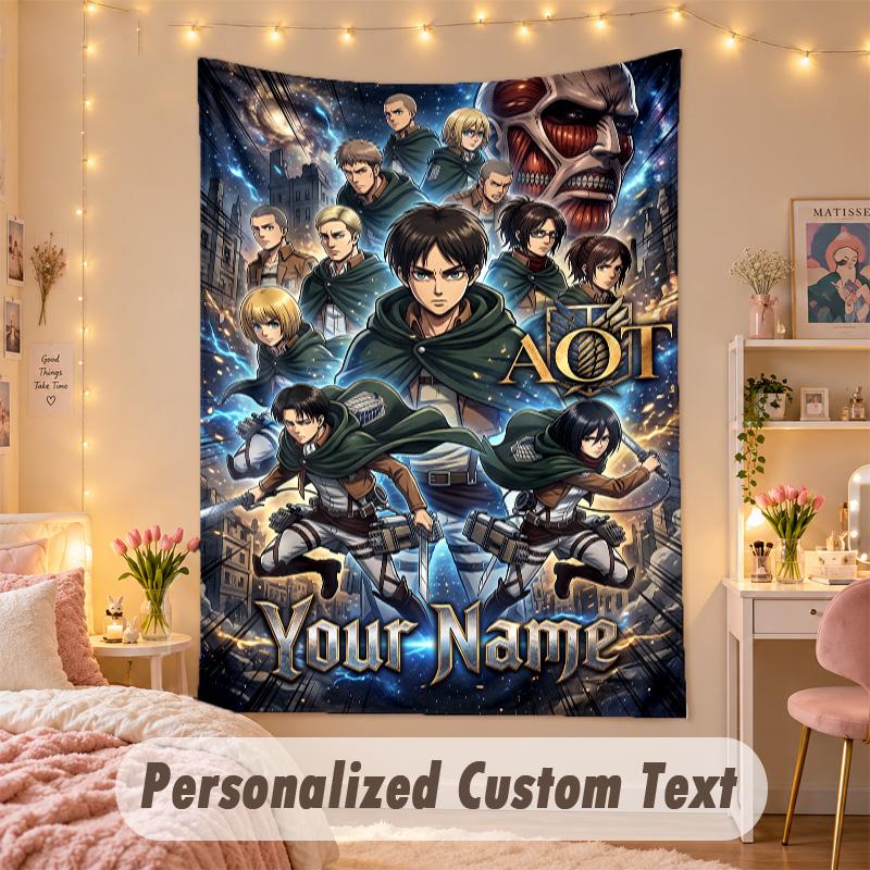 Custom Personalized Tapestry,Attack On Titan Print Custom Name Text Wall Art Hanging for Bedroom