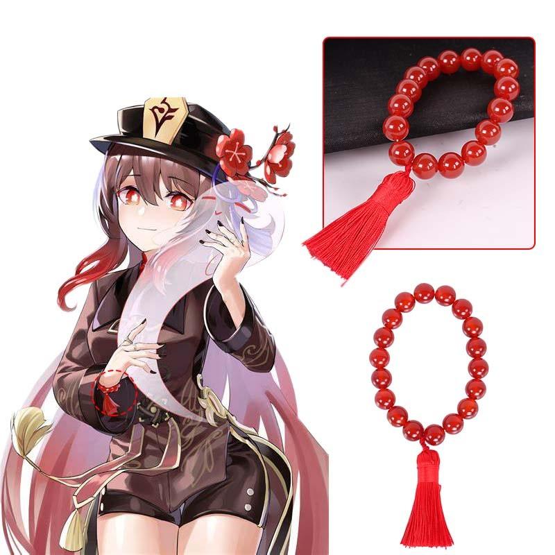 2pcs Genshin Impact Hu Tao Bracelet Red Agate Beads Stunning Cosplay Jewelry Decor For Fans