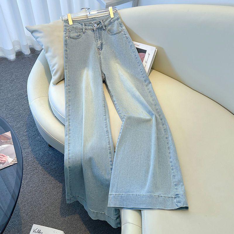 

Женские джинсы клеш с высокой талией и широкими штанинами формы груши - Светлый цвет, Весна/Осень 2025, Длина до пола. M (95-105 jin)