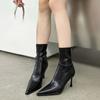 Fashion High Heeled Pointed Toe Booties Retro Spring and Autumn New Skinny Heel Paneled Rear Zipper Skinny Booties