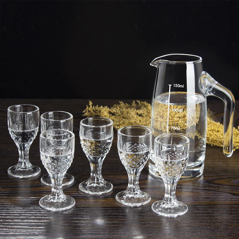 6pcs/7pcs Set Small Wine Glass One Beaker Glass Wine Dispenser Wine Pot Spirit Baijiu Cups Wine Set Household Mini Shot Glasses