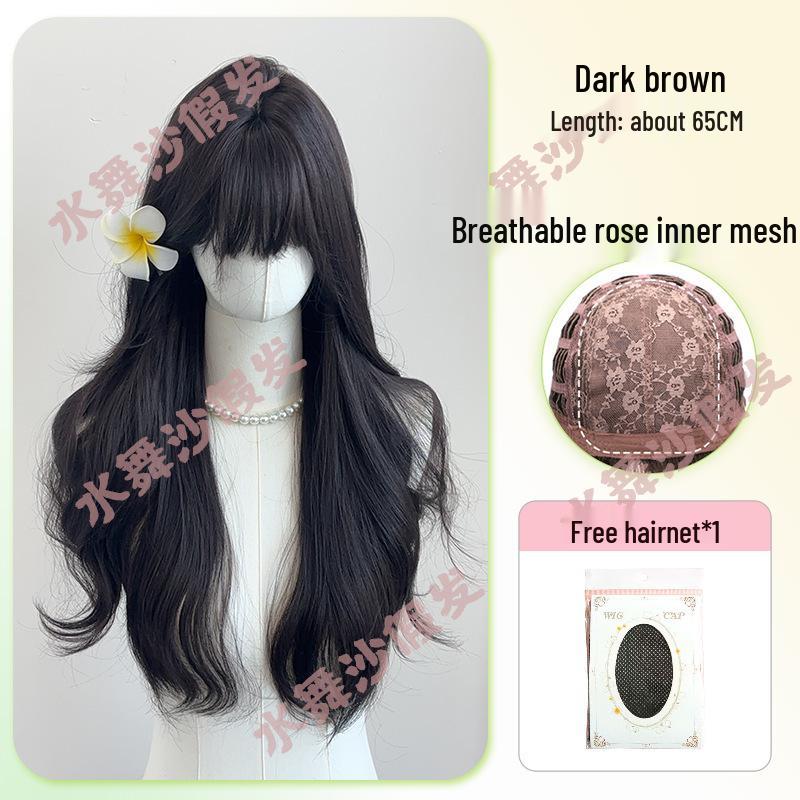 Women's Long Wavy Curly Wig with Natural-Looking Bangs
