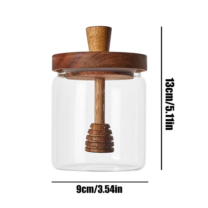 Honey Jar High Borosilicate Glass Sealed Tank with Wooden Lid Mixing Rod Wood Dip Sticks Transparent Honey Sealed Storage Jars