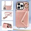 For iPhone 15 Series.for iPhone 15,15 Plus,15 Pro,15 Pro Max Shoulder Strap Rope Ring Bracket Design Card Holder Slots Lichee Pattern Cover Phone Case