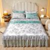 3pcs/set 2024 Summer Lace Bed Skirt Ice Silk Mat Printed Korean Lace Cool Mat Set Retro Single AndDouble Air Conditioned Bed Mat