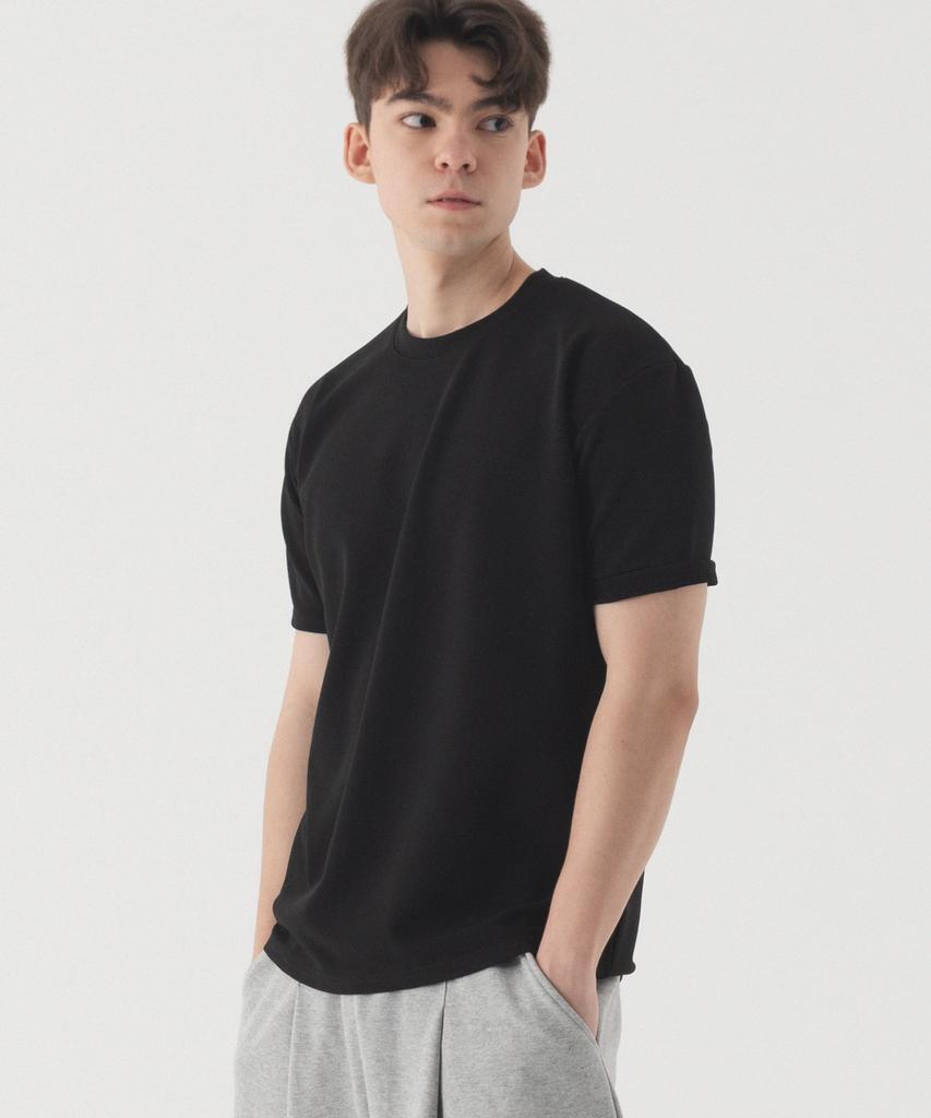 PIANER Solid Muscle Fit Short Sleeve T-Shirt (Black)