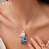 Enamel color irregular square blue hollow pendant, women's simple geometric square pendant