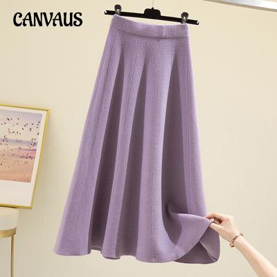 Spring and Autumn Half A-line Skirt High Waist Draping Sense of Medium-length Large Size Cover Crotch Large Swing Threaded Knitted Skirt