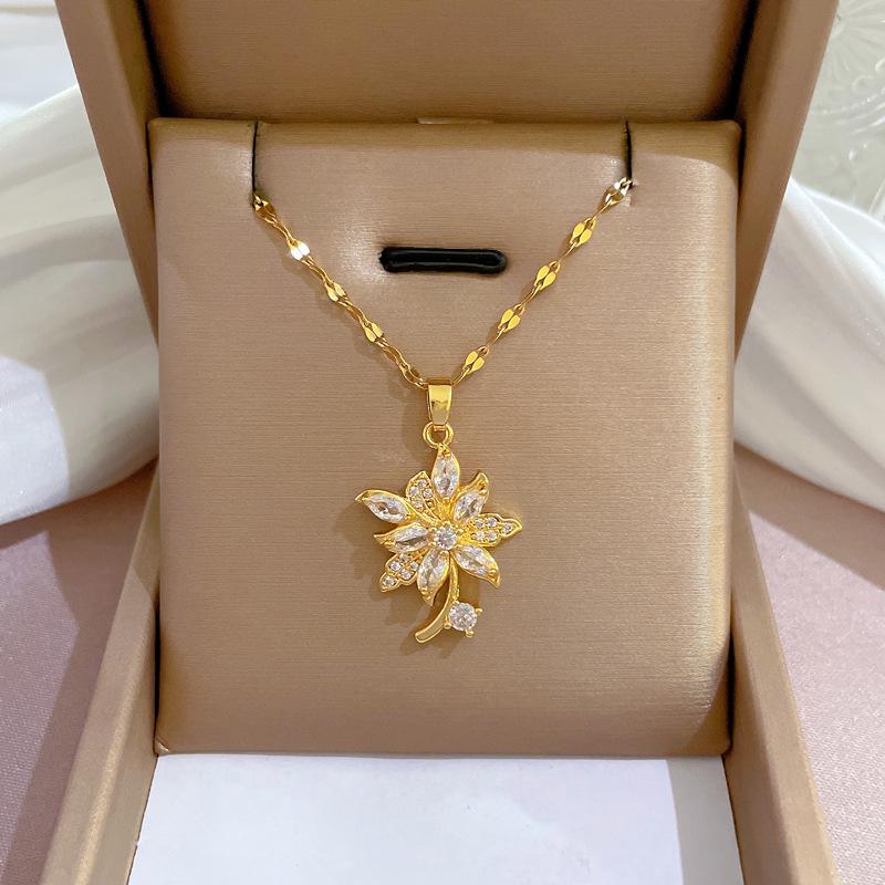 Titanium Steel Micro-Inlaid Gold Plated Women's Lucky Bead Necklace - Trendy Clavicle Chain Accessory