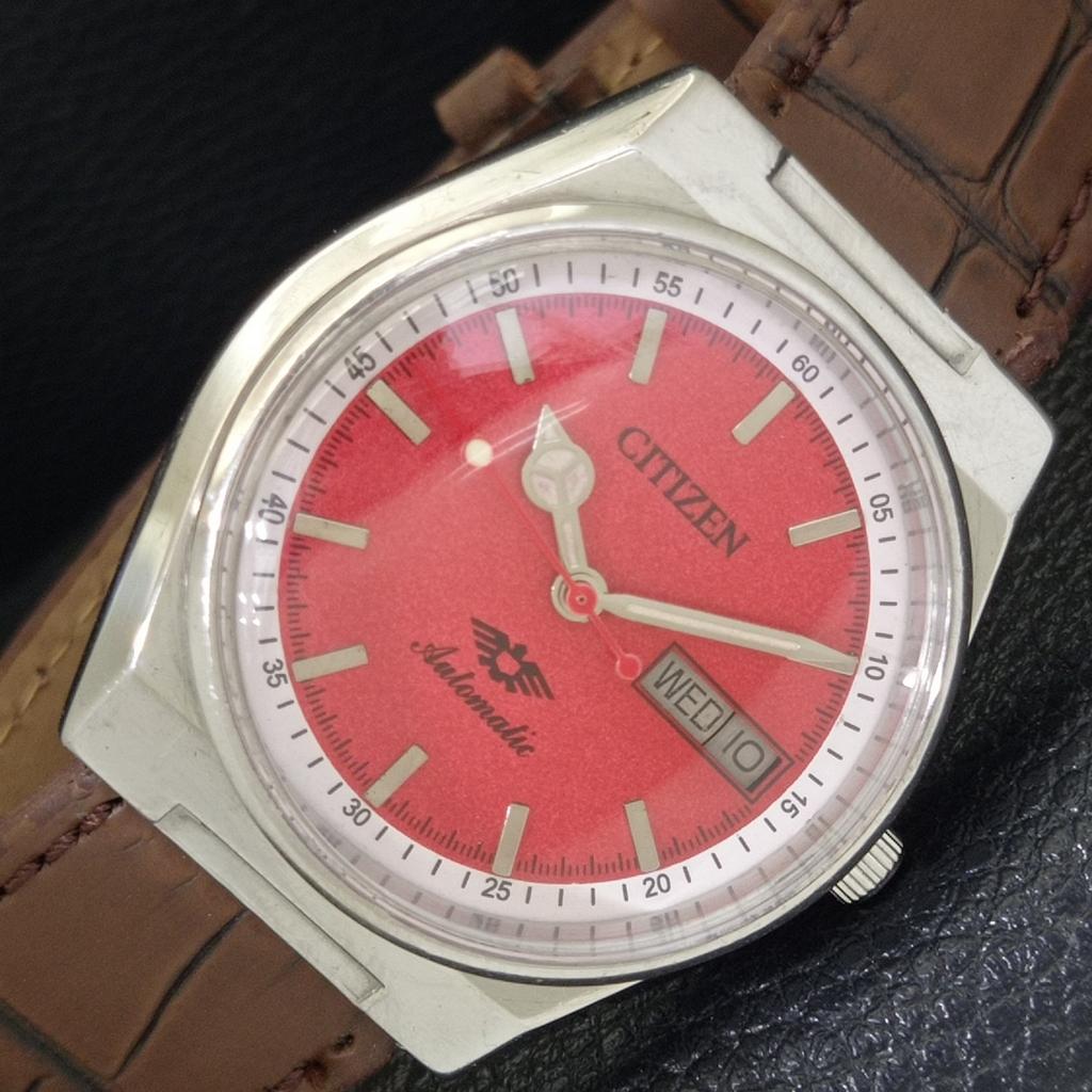 

ВИНТАЖНЫЕ МУЖСКИЕ ЧАСЫ CITIZEN AUTOMATIC 8200 JAPAN С КРАСНЫМ ЦИФЕРБЛАТОМ a702781-1 R210-a702781