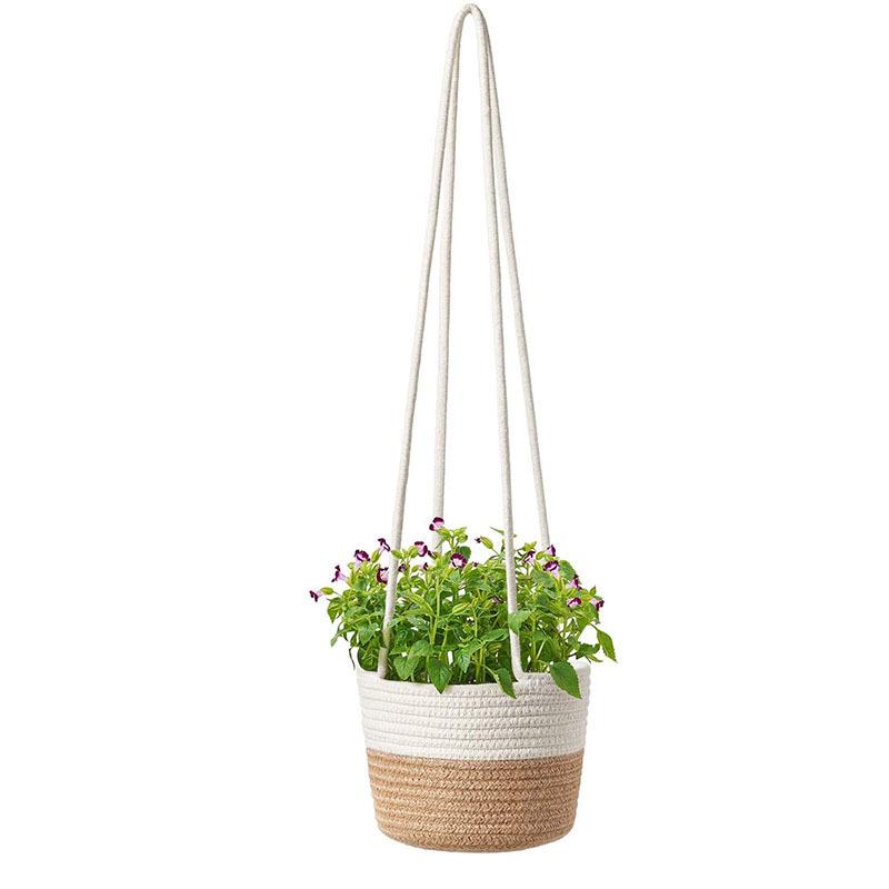 

Cotton Rope Hanging Woven Plant Basket, Indoor Solid Color Flower Pot Holder