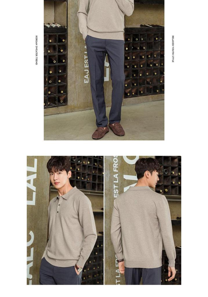 2026 Men's Polo Collar Knit Sweater: Spring/Autumn, Long Sleeve, Loose Fit, Lapel Button Pullover.
