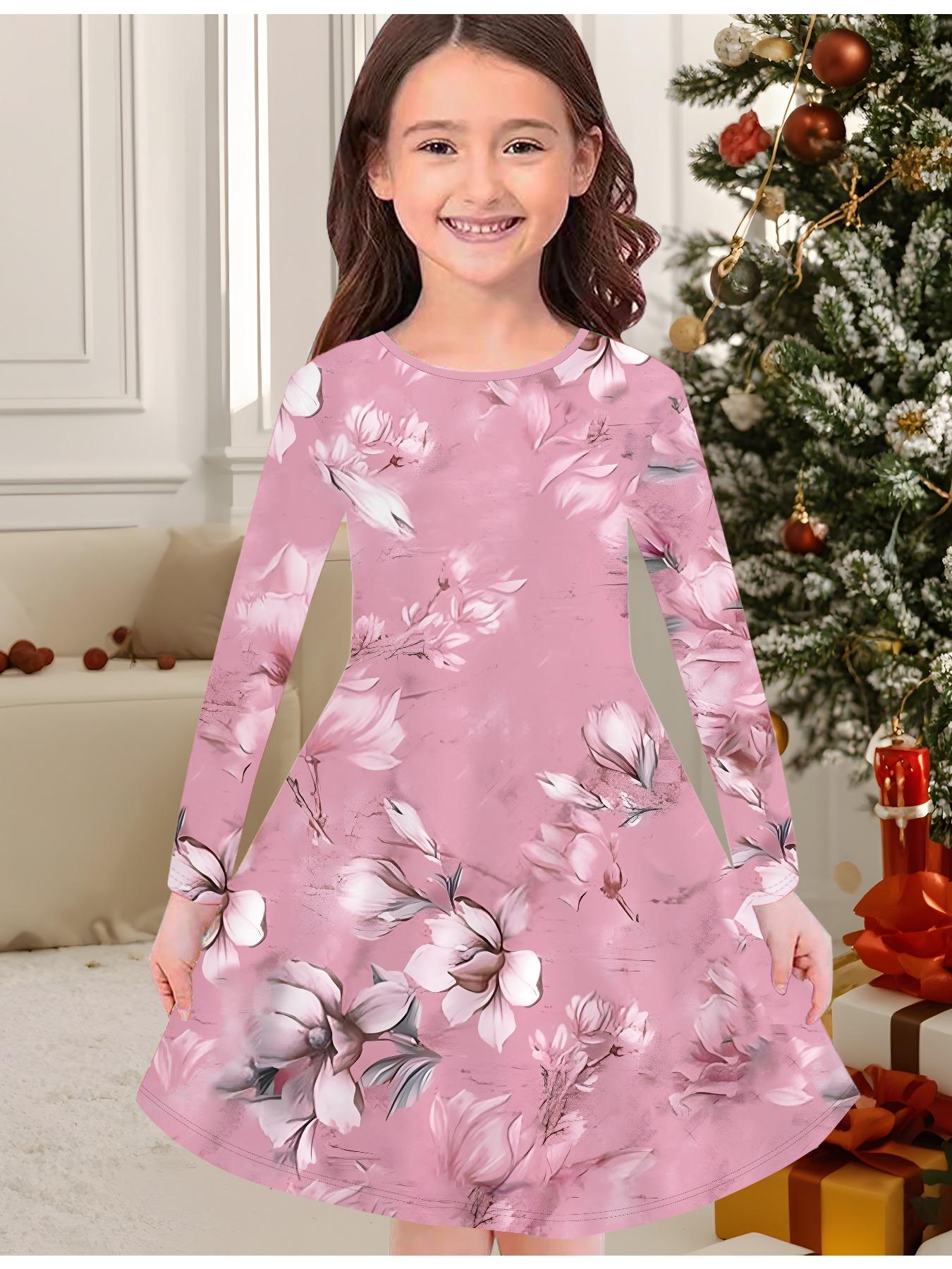 

Модное осенне-зимнее платье для девочек, с 3D принтом бабочек, с круглым вырезом, длинное, детское платье-футболка, повседневное, универсальное, рождественская одежда 170 розовый