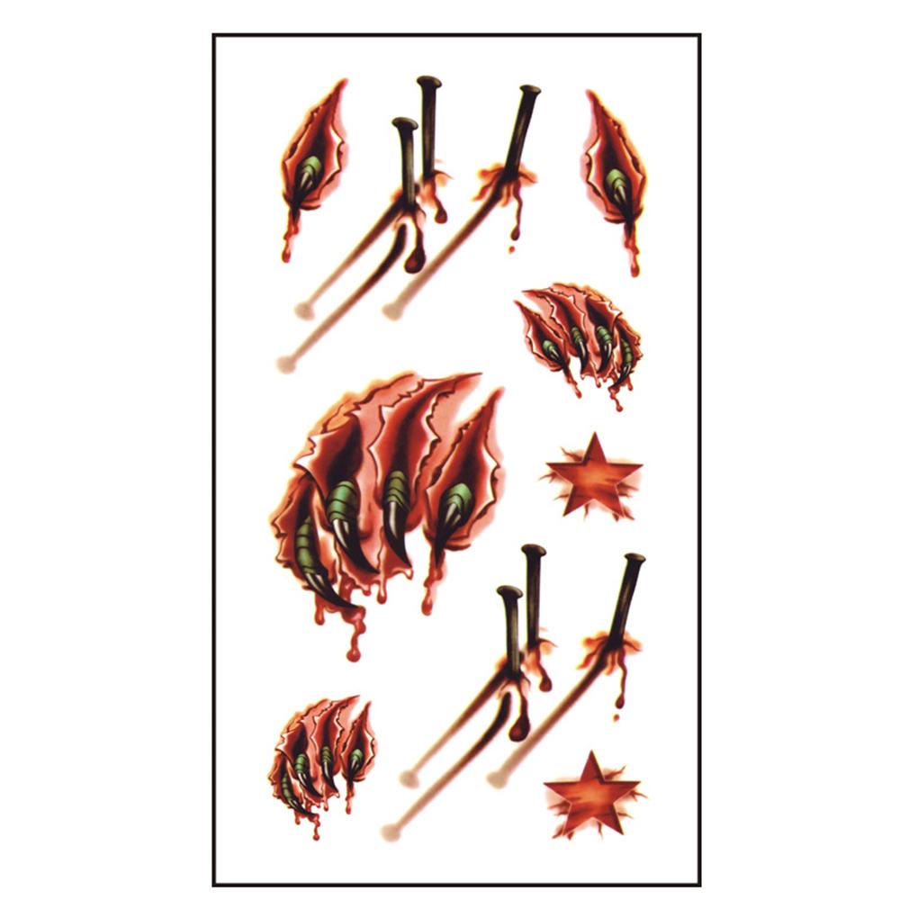 Halloween Make Up Scary Wound Realistic Injury Water Transfer Sticker Body Art Tattoos Face Decals 105\*60mm no1