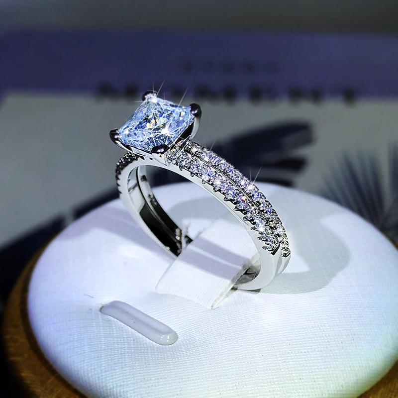 European And American Popular White Zircon Ring Jewelry  Copper For Couple Wedding Party Birthday Gift