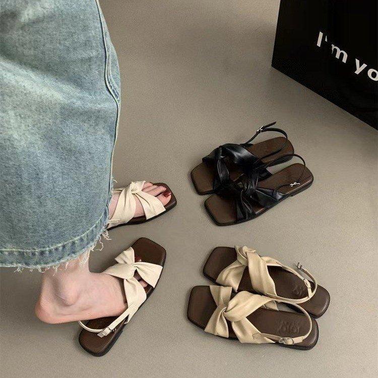 Flat-soled Sandals Women's Summer Outer Wear New Versatile French Beautiful Fairy Style with Skirt Travel Seaside Roman Shoes