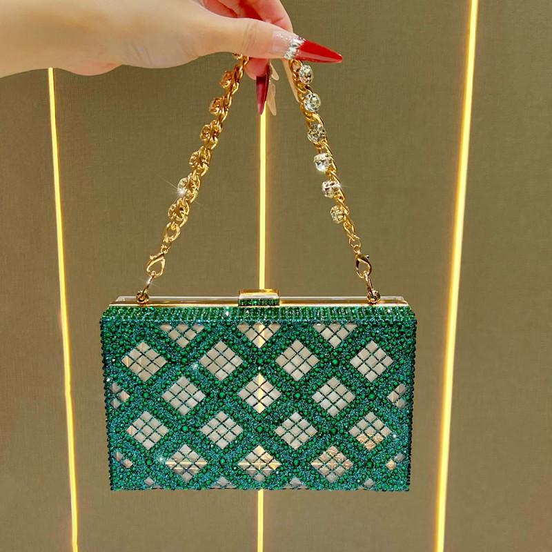 2026 Fashion Designer Women's Diamond Embedded Evening Box Bag Luxury Wedding Bride Handbag High End Party Dress Crossbody Bag