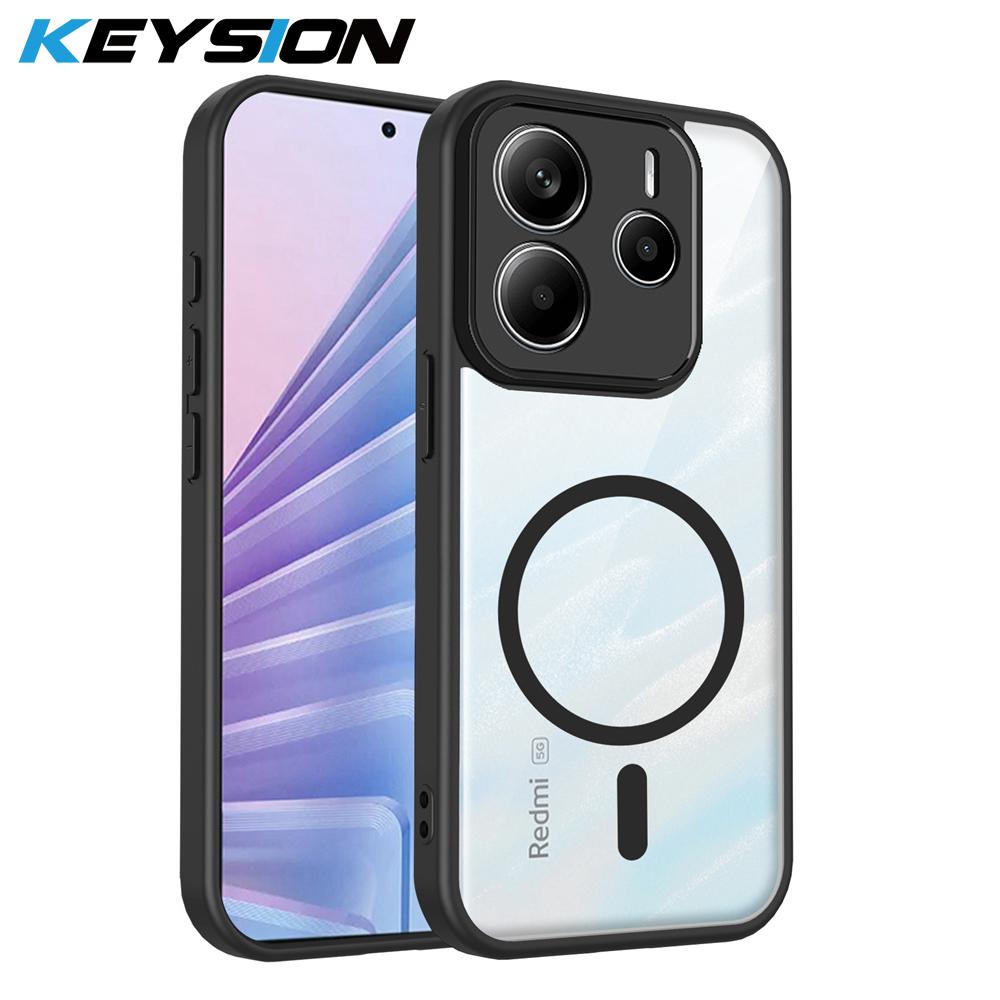 

KEYSION Transparent Magnetic Phone Case for Redmi Note 14 4G 5G HD Clear Shockproof Back Cover for Xiaomi Redmi Note 14 5G for Redmi Note 14 4G чёрный