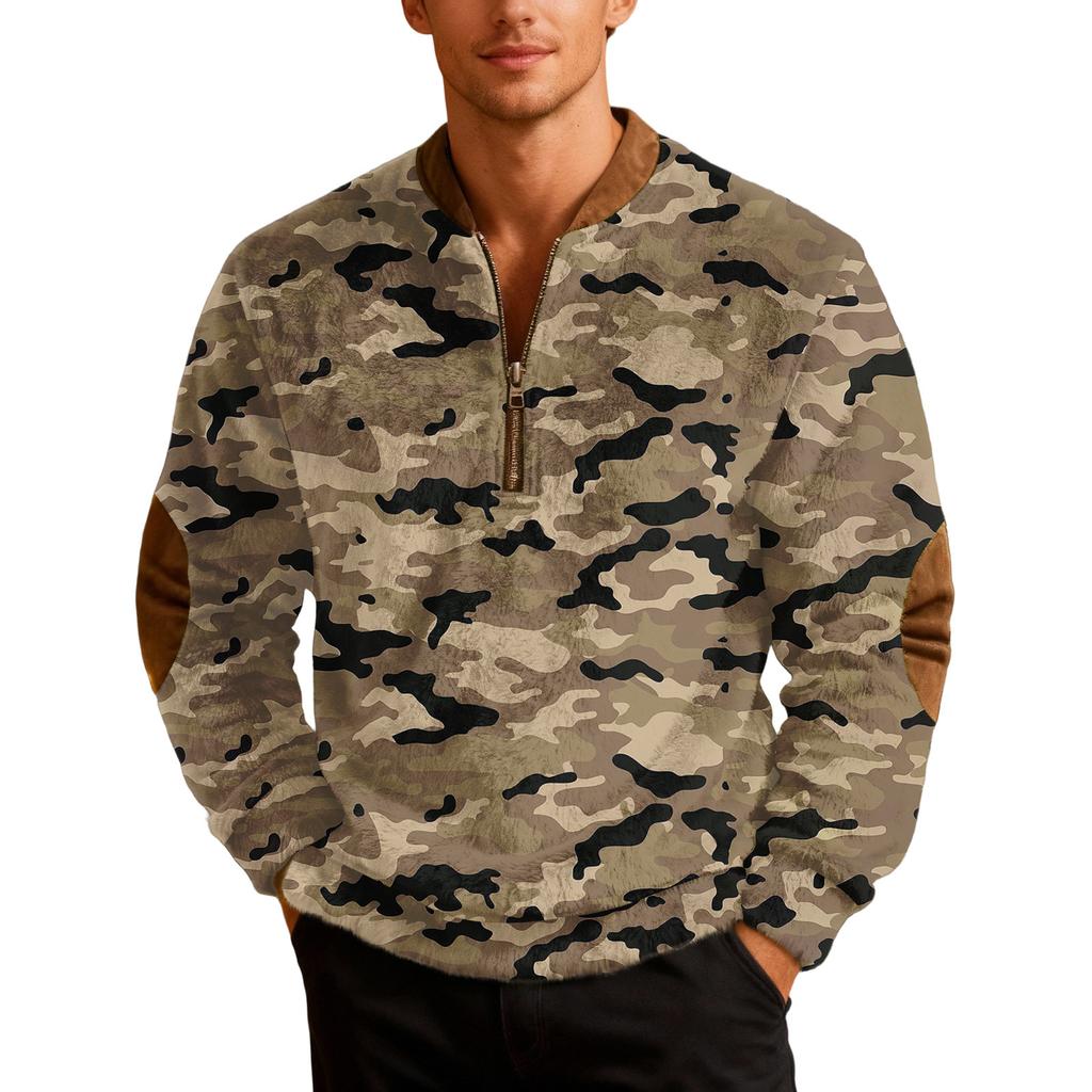 Men's Casual Camouflage Printed Semi-zipper Retro Long-sleeved Sports Sweatshirt