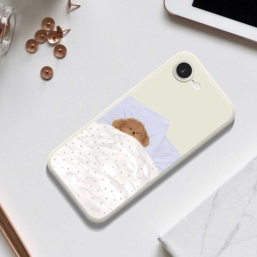 For iPhone 16e Case Cute Sleeping Dog Pattern Printing Straight Edge TPU Phone Back Cover