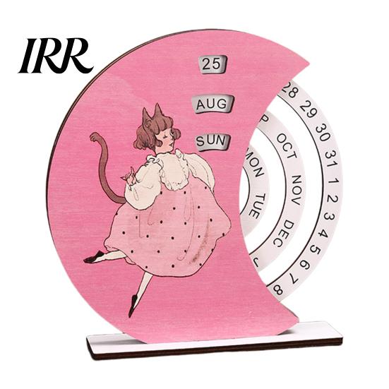Childlike Girl Illustration Calendar Wooden Perpetual with Rotating Blocks Desktop Office Decor Desk Art Ornament Organizer Cute Motivational Gift for