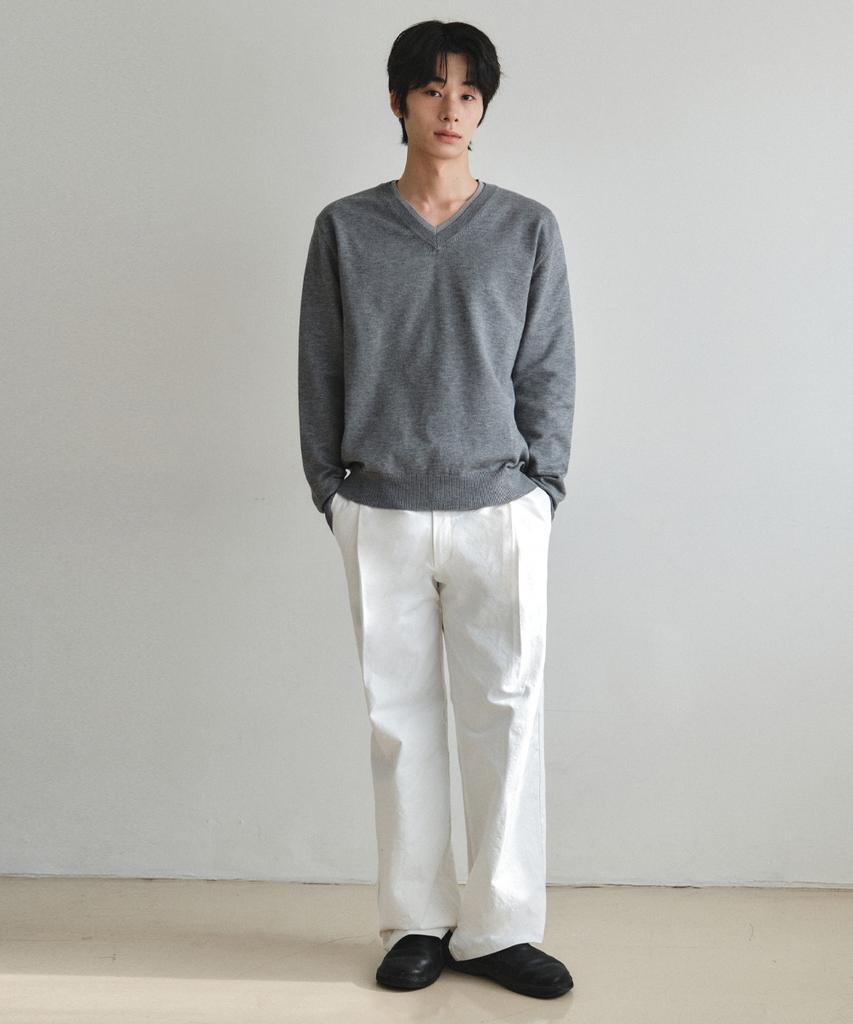 Wednesday Oasis Washable Double Layered V-Neck Knit_Gray(Wc26Kn34)