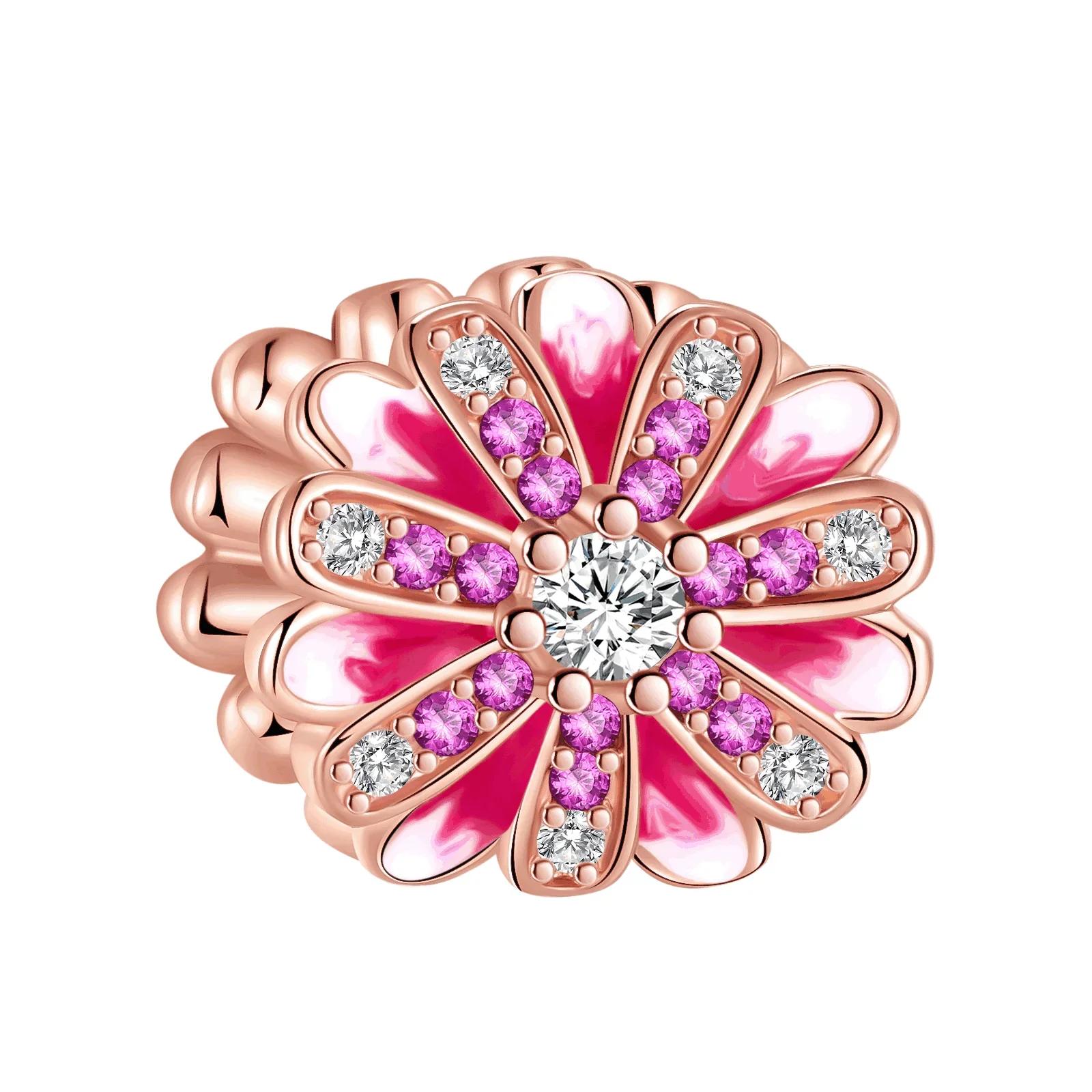 

New Daisy Flower Spacer Charms 925 Silver Pink Blossom Butterfly Heart Bird Beads For Necklace DIY Bracelet Jewellery