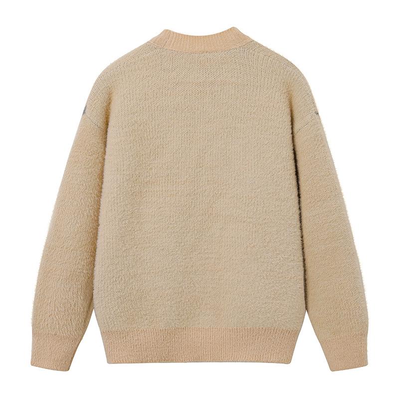 Men's Retro Color Block Thick Knit Cardigan Sweater for Autumn/Winter