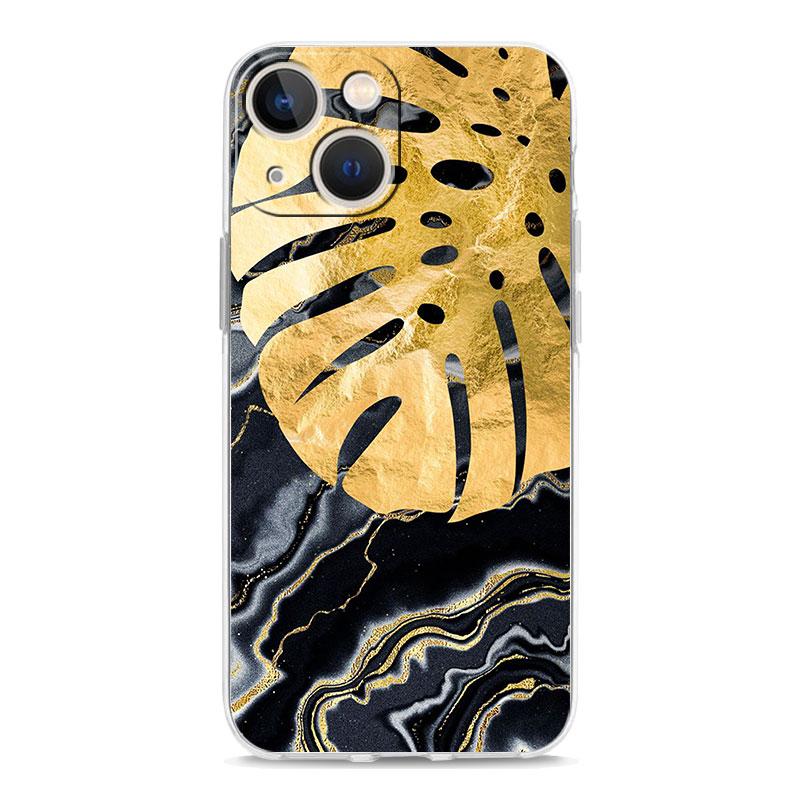 

Роскошный прозрачный мягкий чехол для телефона из черного золота с мраморным тропиком для iPhone 14 13 12 11 Pro Max XS X XR SE 7 8 Plus противоударный чехол iPhone 14 Plus