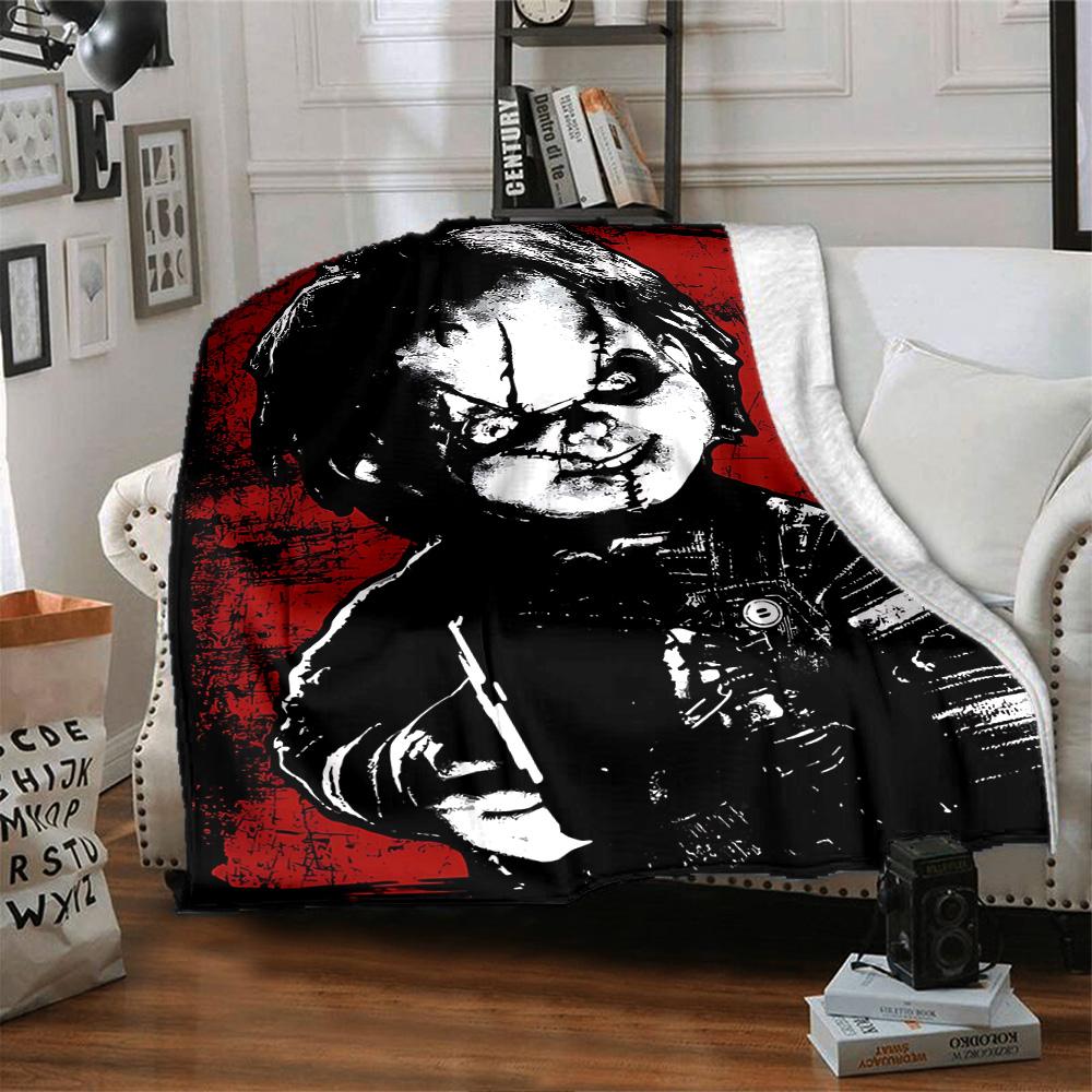 Horror Doll Artwork Flannel Blanket Super Soft Warm Cozy Blanket For Sofa Bed Office Travel Allseason Home Decor Gift