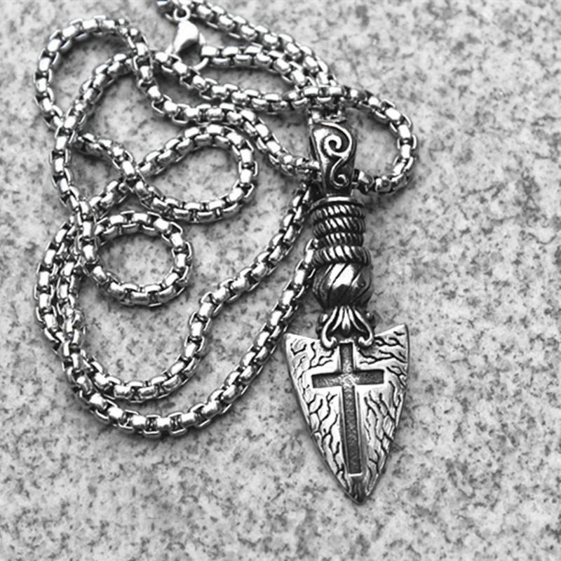 New Men's Hip Hop Arrow Shield Cross Pendant Retro Celtic Runes