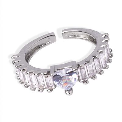 Herzförmiger eingelegter Zirkon offener Ring, Kupfermaterial, personalisierter leichter Luxusring, Nischen-nicht verblassender Temperamentsring