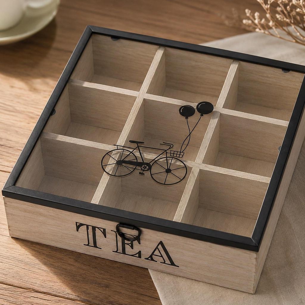 Holder Organizer Box with Wooden Lid And Glass Dividers Elegant Suitable for Kitchen Dome Decoration