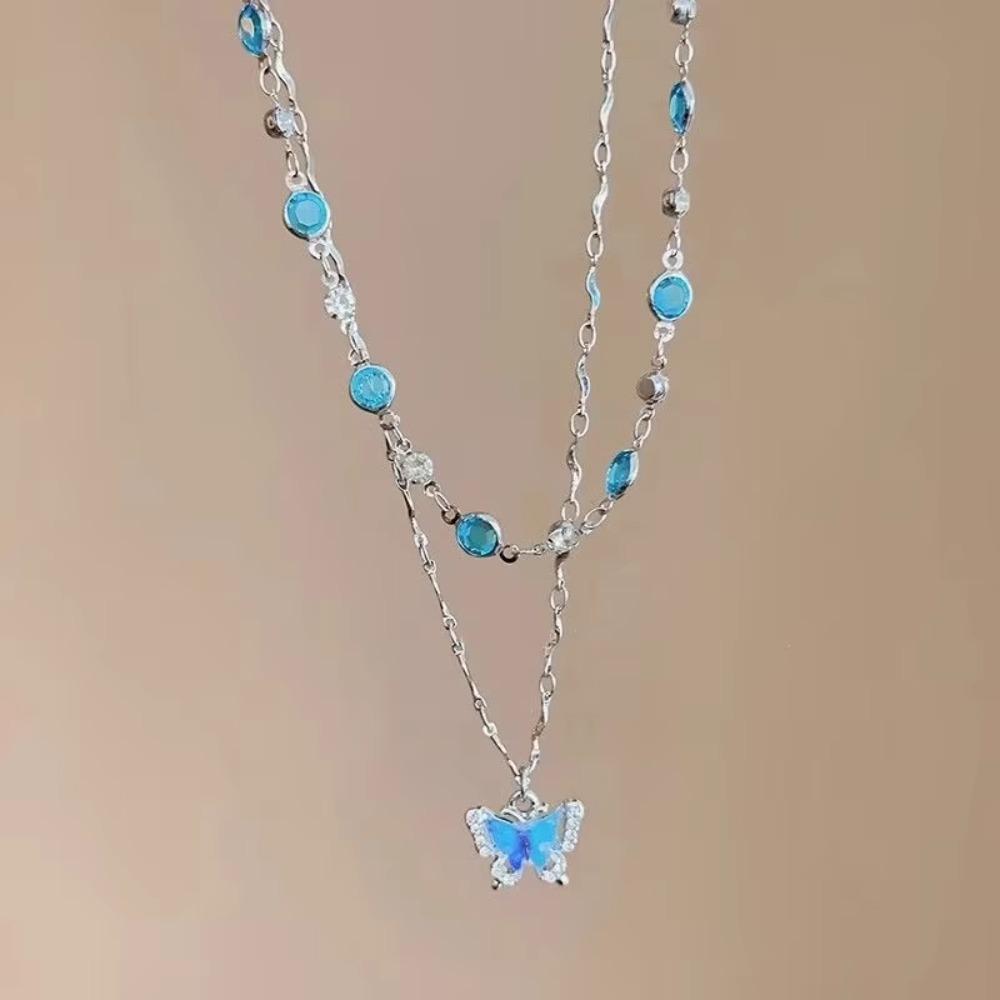 Collier Papillon Simple et Brillant pour Femmes Filles Chaîne Clavicule Ras de Cou Tendance