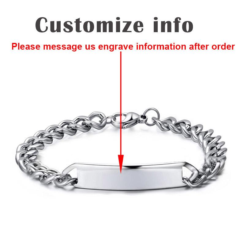 Vnox Personnalisé Gravé Bracelet Barre d'Identité pour Hommes Acier Inoxydable Classique Simple Personnaliser Nom Informations Bijoux pour Homme Cadeau