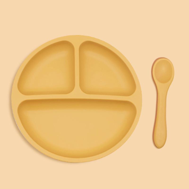 Silikonový přísavný dětský talíř a lžička se sadou s dělenými přihrádkami