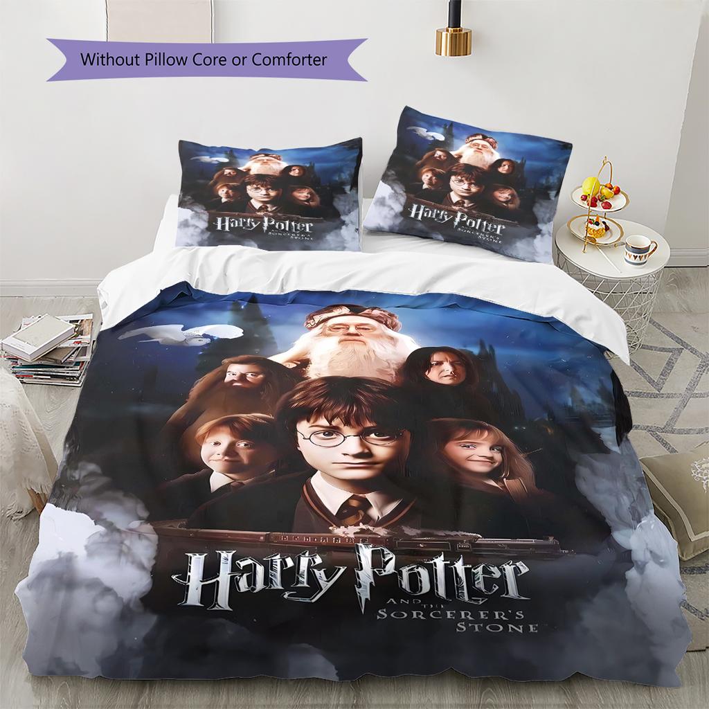 Magic School Story Pattern Bedding Quilt Set Quilt Cover Pillowcase Home Decoration Gift (1 * duvet cover + 2 * pillowcase, without core)
