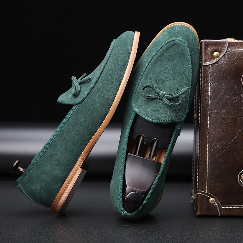 Fashion Fashion Men's Casual Shoes Cow Suede Genuine Leather Men British Style Bowknot Loafers Mens Slip-on Outdoor Driving Flats
