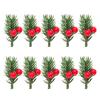 10PCS Green Artificial Pine Branches DIY Accessories Home Decoration Christmas Red Berries Stems Wrapping Wedding Ornament
