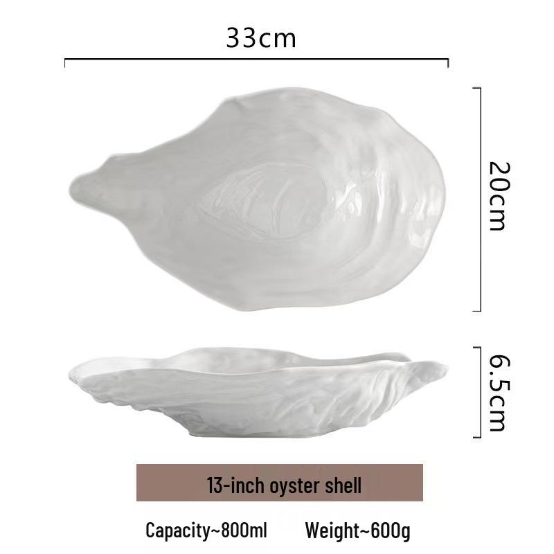 Stylish Thickened Ceramic Oyster Plate - Underglaze Color, High-Temp Resistant Tableware for Restaurants and Hotels