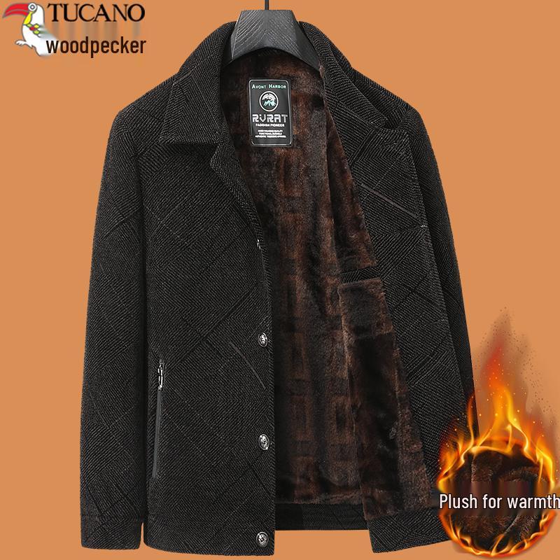 Woodpecker Dad Winter Coat Set: Warm Fleece-Lined Jacket for Middle-Aged and Elderly Men