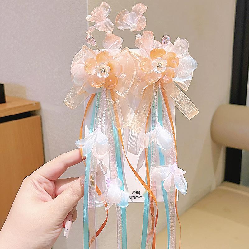 Retro 2026 Fairy Tassel Hair Clips for Girls - Non-damaging Hanfu Bow Knot Ribbons