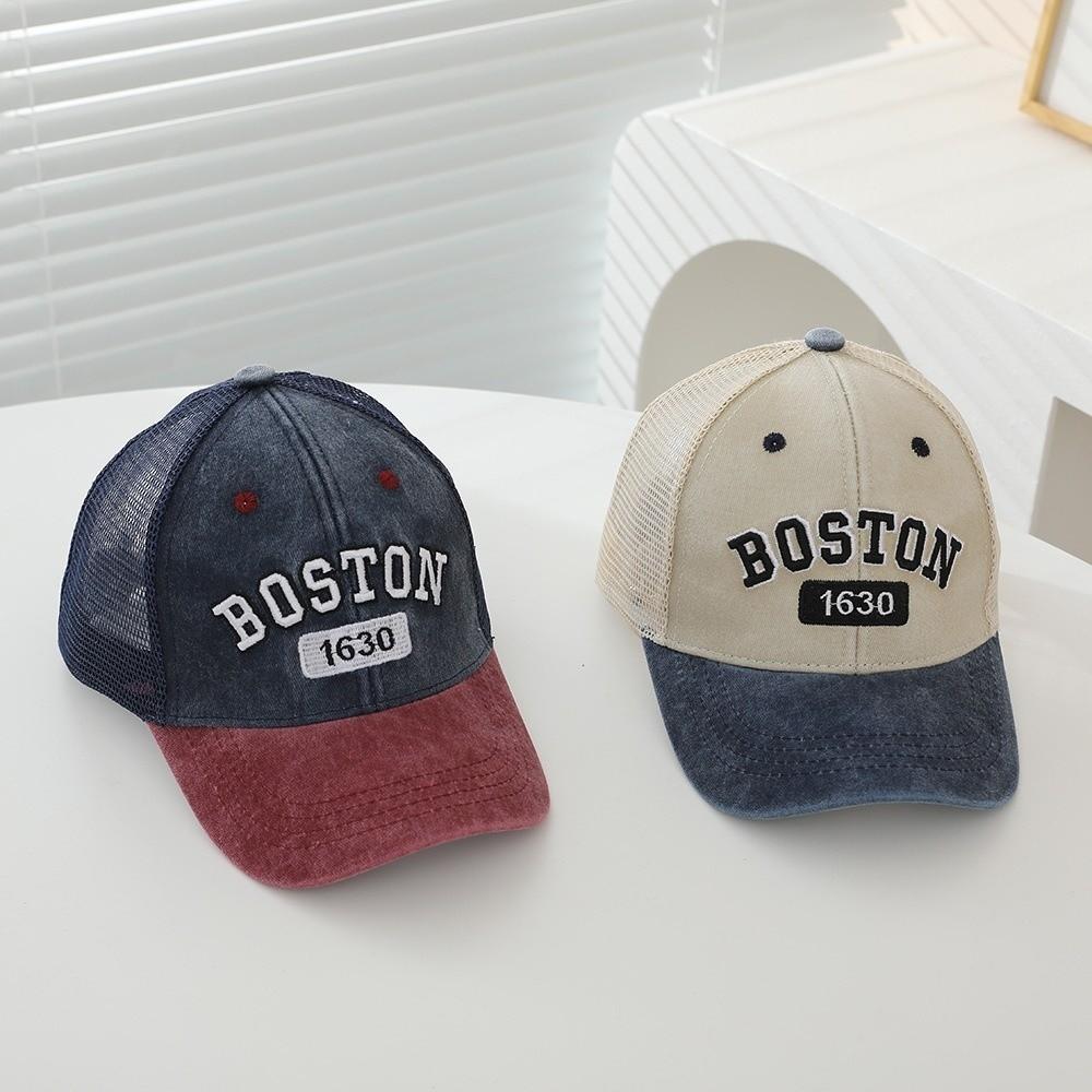 Fashion Mesh Baby Baseball Cap Letter Embroidery Vintage Patchwork Kids Snapback Hat Breathable Sun Protection Sun Hats Summer