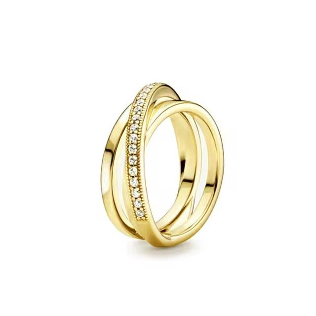 New 925 Silver Double Layer Zircon Crystal Band Ring Charm Stackable Jewelry Wedding Engagement Party Gift