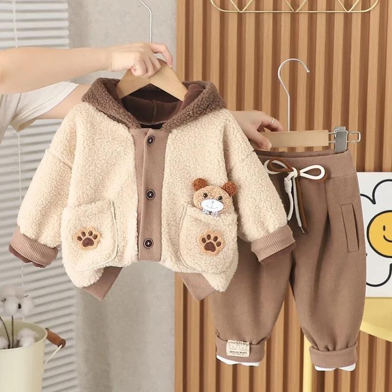 Girl Baby Clothing Set Boys Winter Fashionable Baby Children's Thick Coat Pants Two Piece Set