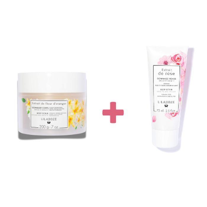 Lilaroze Paris Exfoliating Set – Body Scrub with Organic Orange Blossom Extract + Face Scrub with Rose Extract
